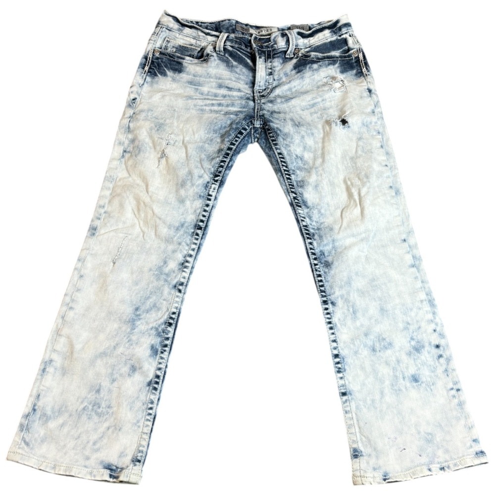 BKE Buckle Carter‎ Jeans Men 33x30 Blue Denim Acid Wash Fade Straight Distressed